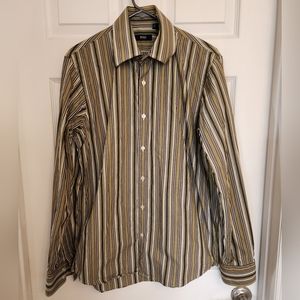 Boss Hugo Boss Yellow/Grey RN 73615 Striped Dress Shirt Size 39, 15 1/2